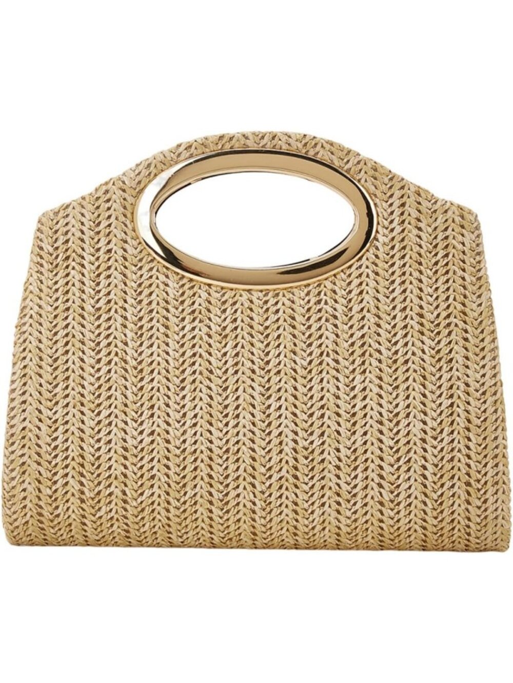 Woven Straw Clutch Purse for Women - Summer Evening Handbag with Ring Handle